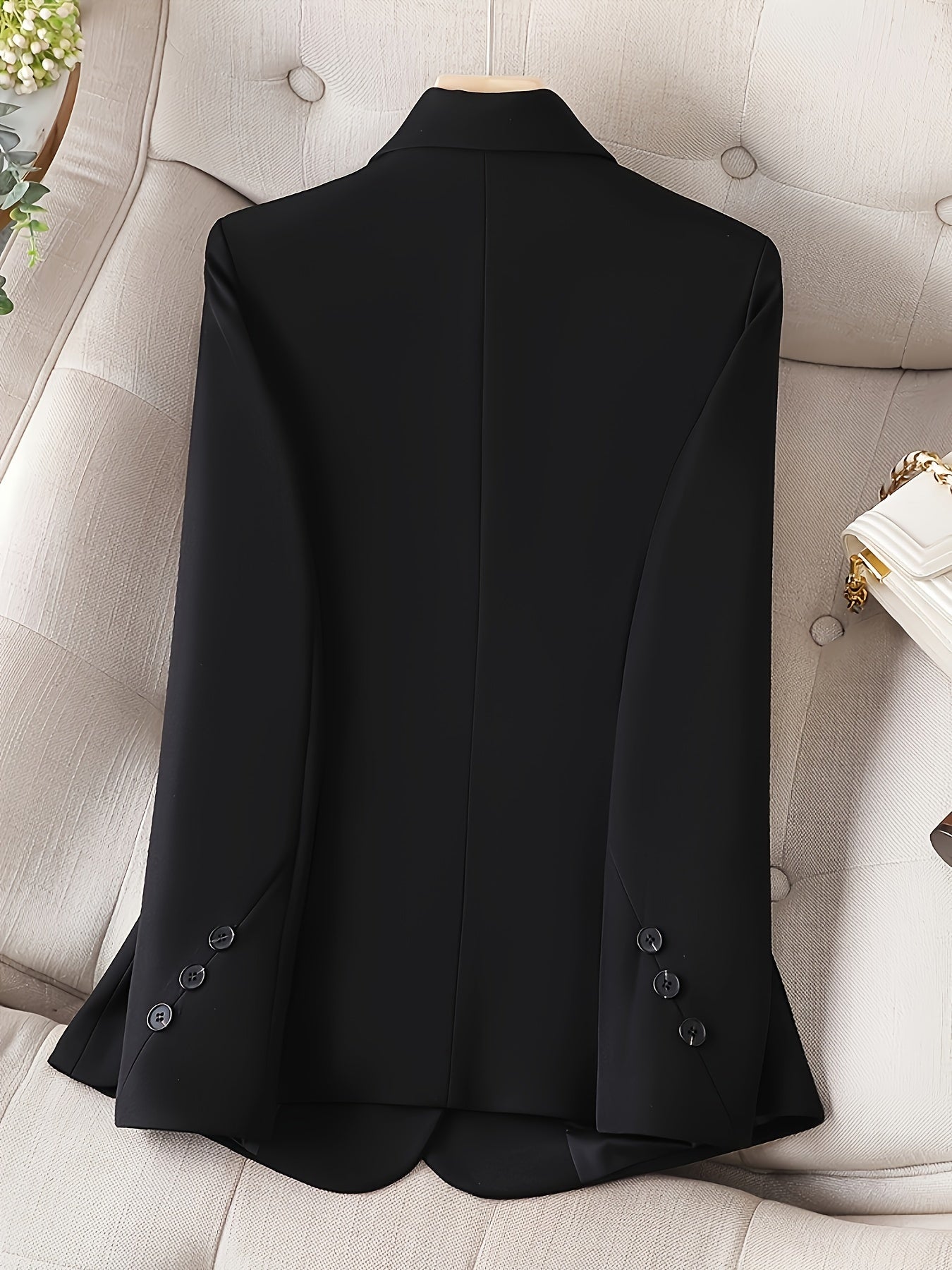 Women's Elegant Double-Breasted Blazer with Long Sleeves and Solid Color