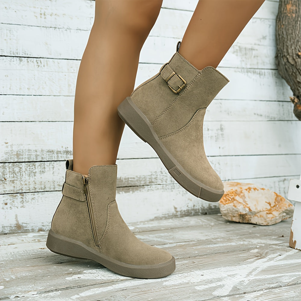 Women's Casual Ankle Boots Solid Color Platform Zipper Comfortable Fabric