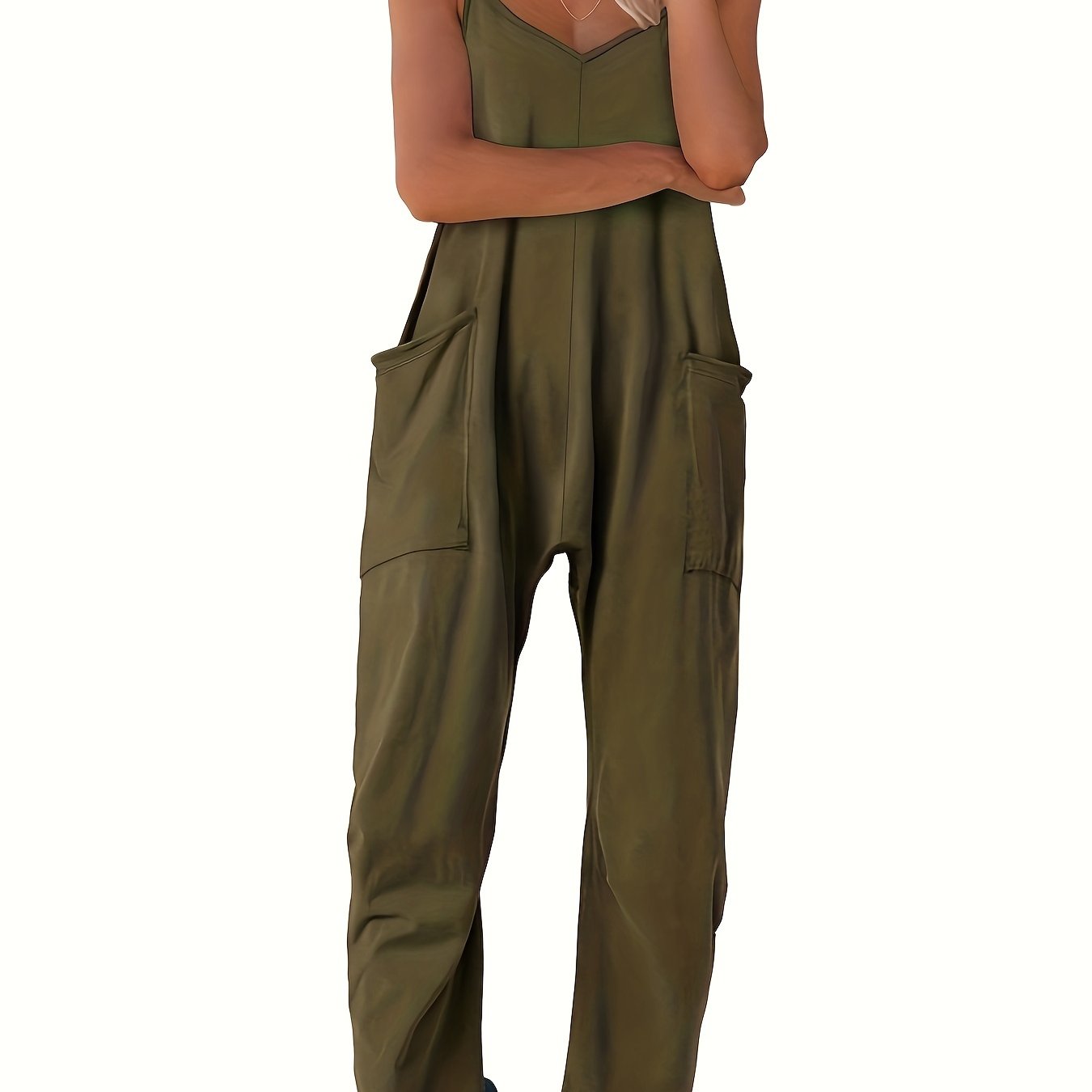 Mono sin mangas de talla grande con cuello en V y estilo casual para mujer