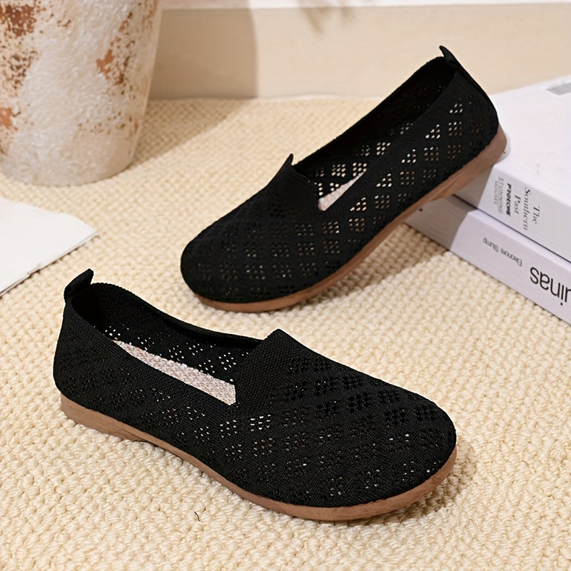 Women's Slip-On Flat Shoes Breathable Mesh Casual Summer Black Embellishments