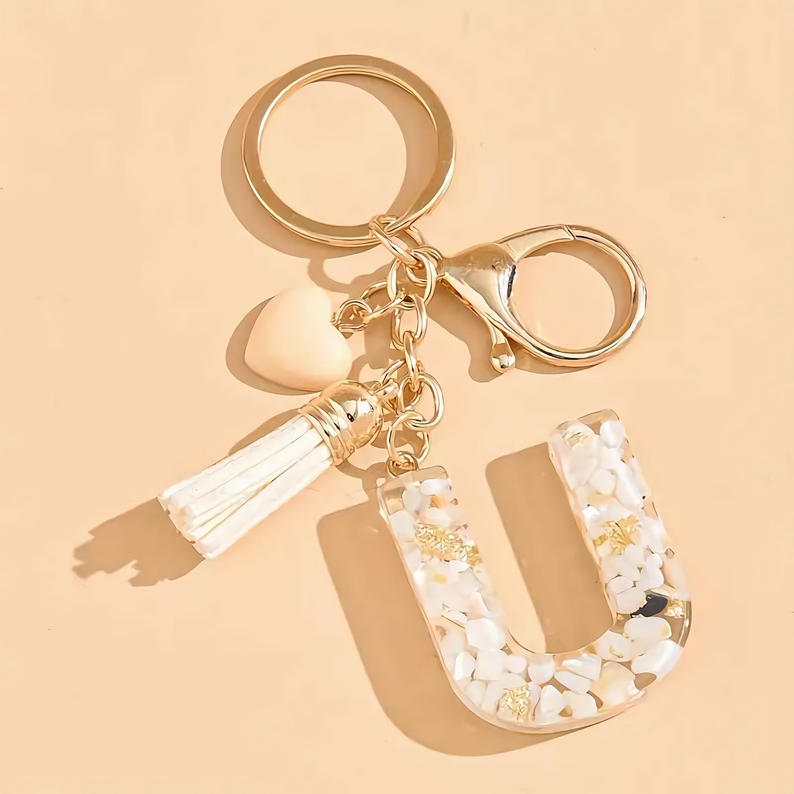 Women's Resin Initial Keychain Heart-Shaped Tassel Charm for Backpacks
