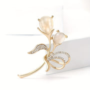 Women's Cat's Eye Stone Flower Brooch Elegant Alloy Jewelry Accessory