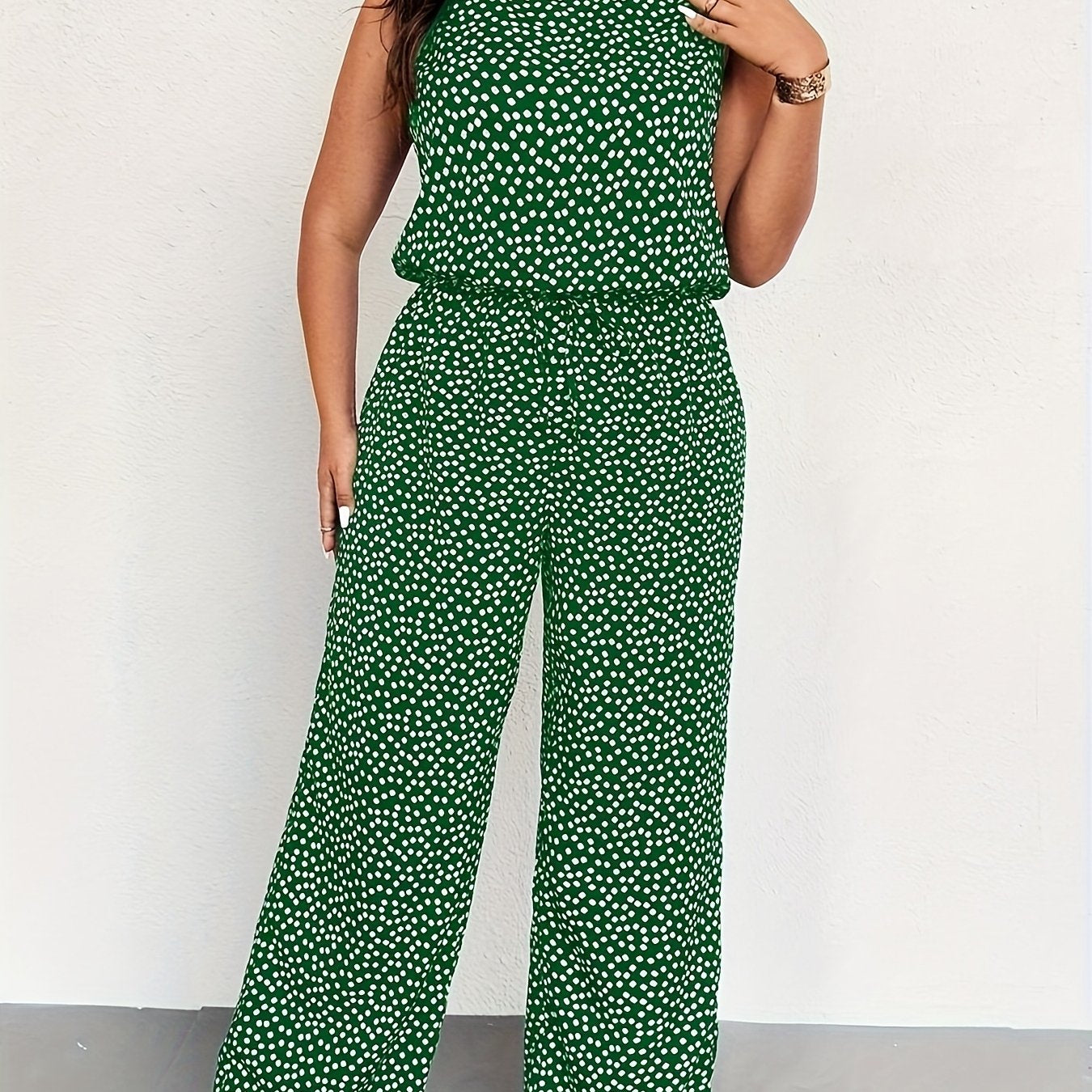 Plus Size Women's Floral Print Sleeveless Jumpsuit Elastic Waist Wide Leg Spring Summer Casual Formal