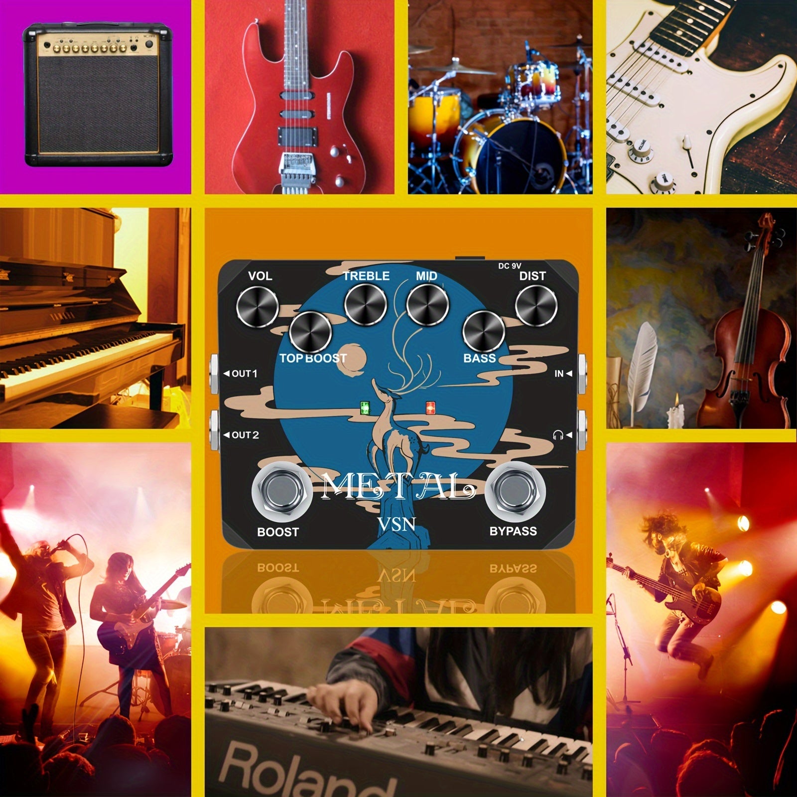 VSN Heavy Metal Distortion Pedali - Haqiqiy o‘tkazish, 80-yillar va 90-yillar tovushlari, Quloqchin chiqishi, Mustahkam alyuminiy qotishmasi