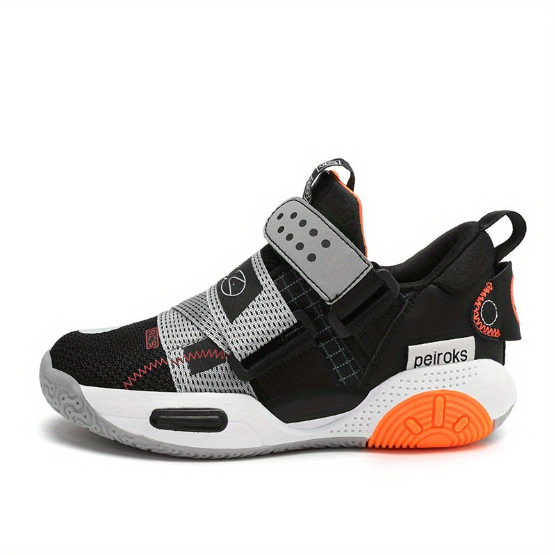 Kids' Colorful Mesh Basketball Shoes with Non-Slip Rubber Sole and Hook-and-Loop Strap