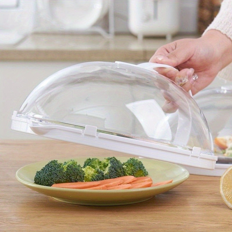 Durable Transparent ABS Microwave Splatter Guard with Orange Handle and Steam Vents