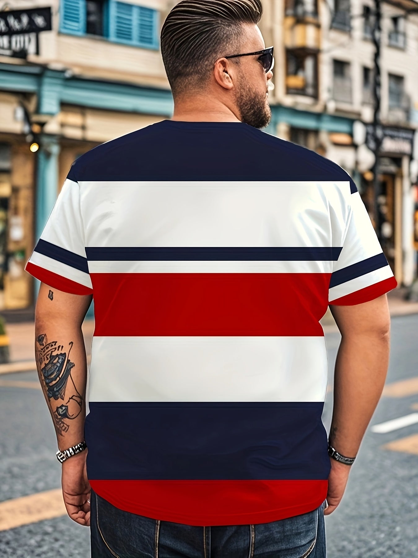 Мужская большая повседневная спортивная футболка из полиэстера и спандекса с цифровым полосатым принтом