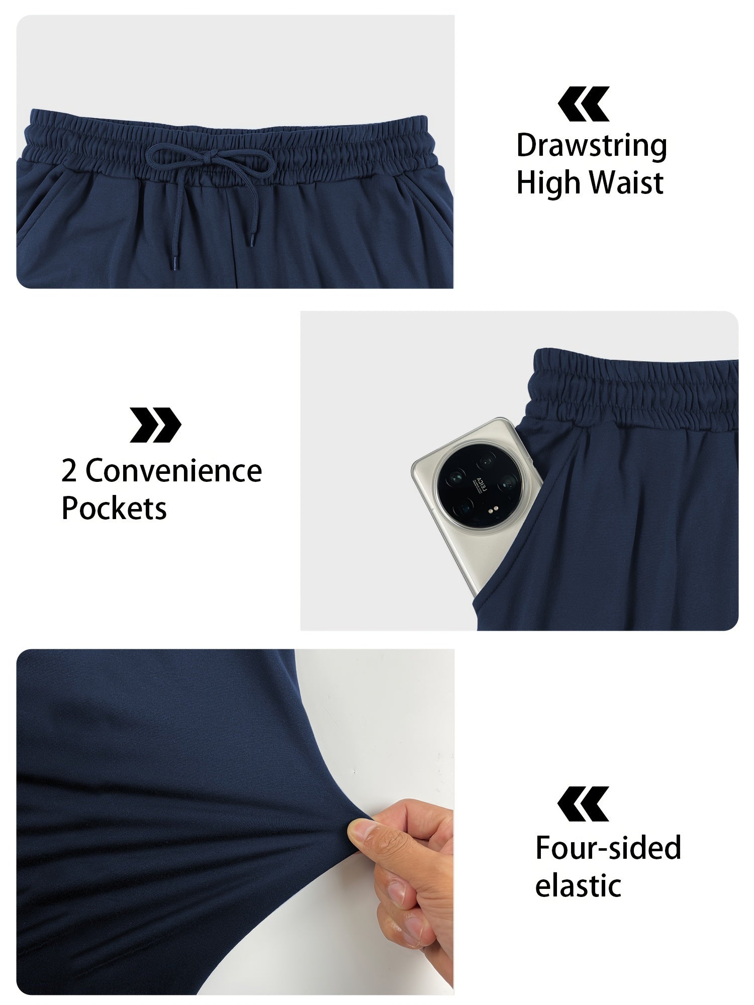 Plus Size Wide Leg Pants with Drawstring Pockets Fall Winter High Stretch Polyester