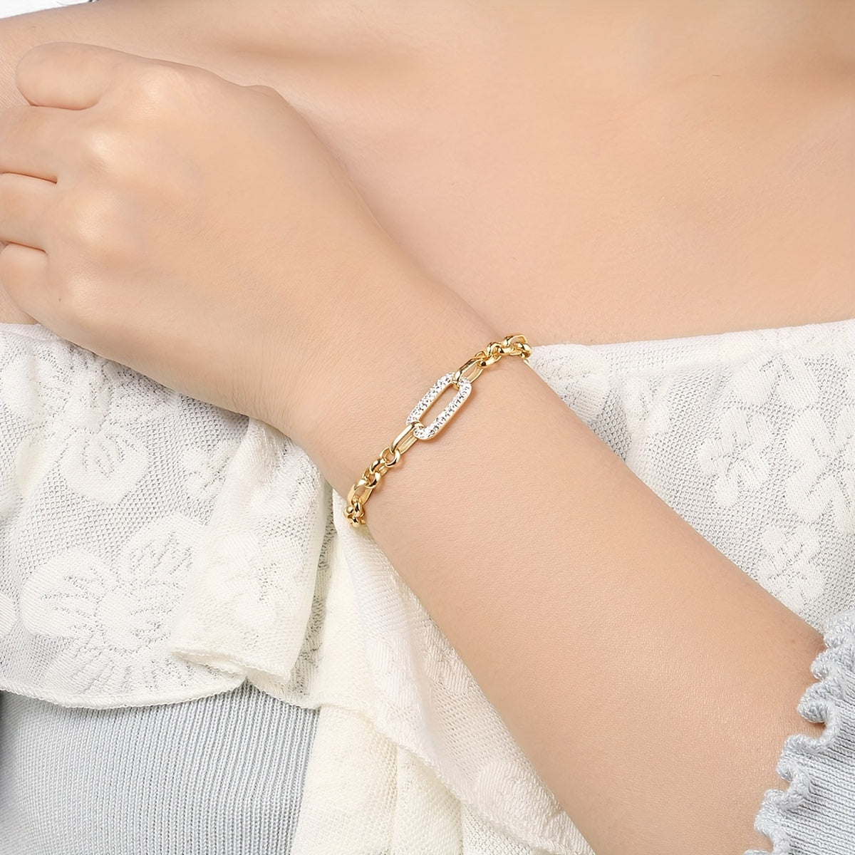Pulsera de plata de ley con cristales y baño de oro cadena mariner para mujer