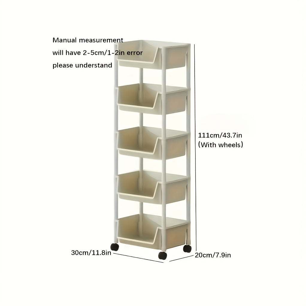 Plastic Mobile Storage Shelf with Wheels for Living Room Bedroom Dormitory