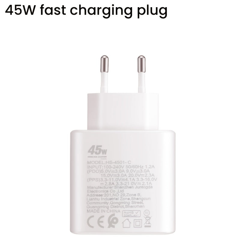 USB C Charger 45W Fast Charging for Samsung S10 Plus FE EU Plug Black White