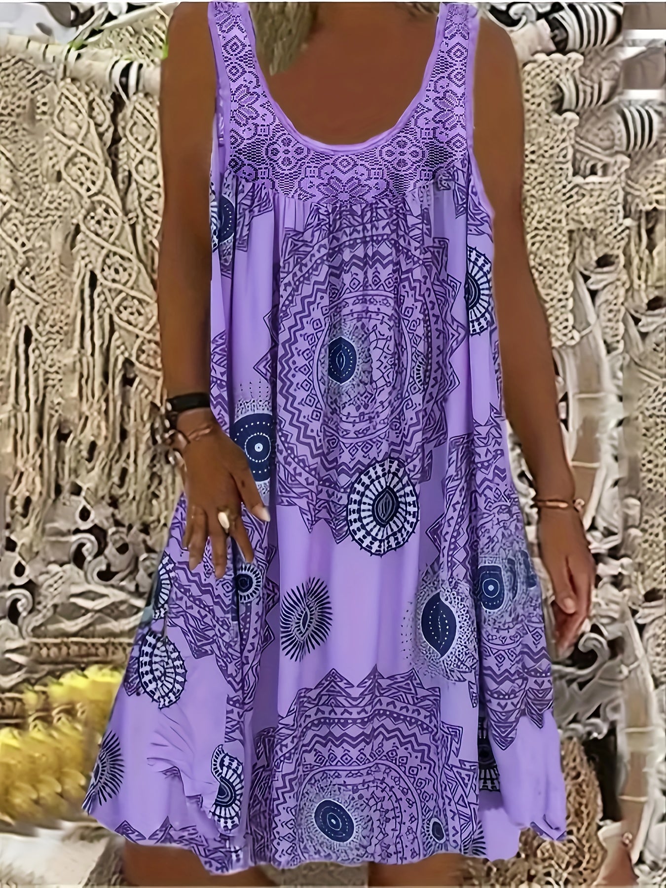 Plus Size Women's Sleeveless Nightgown Blue Purple Paisley Lounge Sleepwear