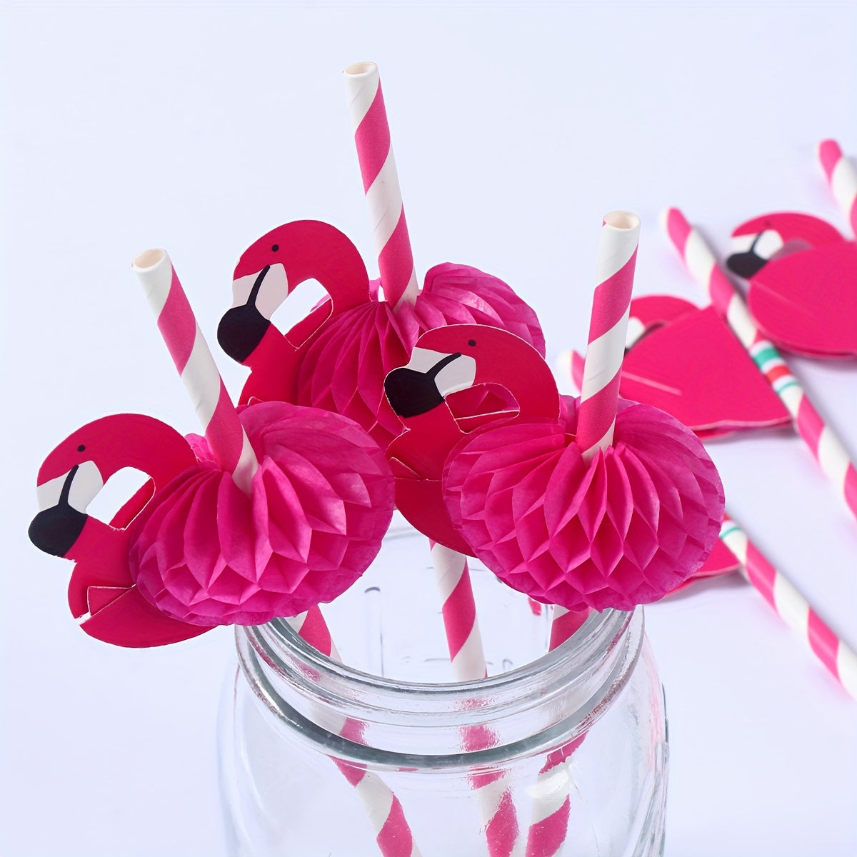 Pink Flamingo Paper Straws Set of 12 for Summer Parties and Tropical Decor