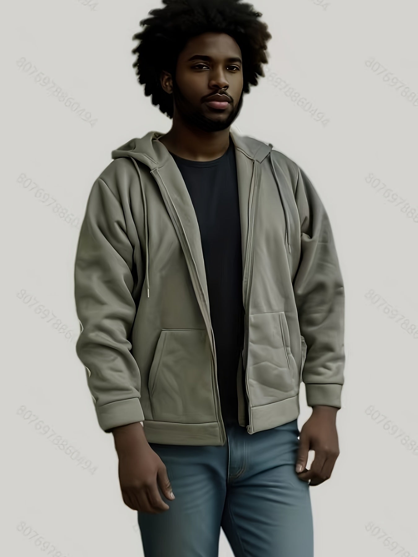 Men's Relaxed Fit Zip-Up Hoodie with Pocket and Hooded Style for Casual Sportswear