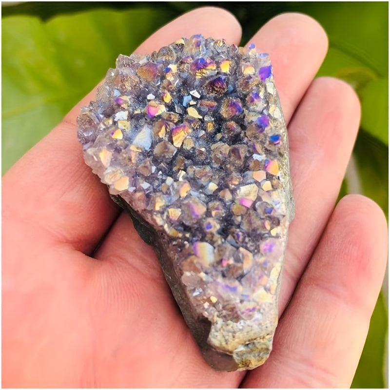 Natural Aura Amethyst Cluster with Titanium Bonding and Reiki Energy for Calming