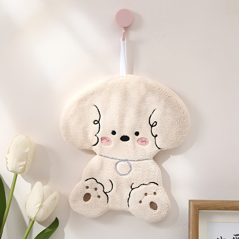 Cartoon Dog Hand Towels Coral Fleece 100% Polyester Set for Bathroom Kitchen
