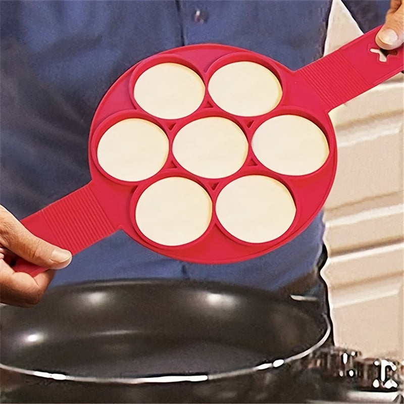 Silicone Pancake Mold 7-Circle Non-Stick Egg Ring for Breakfast Cooking