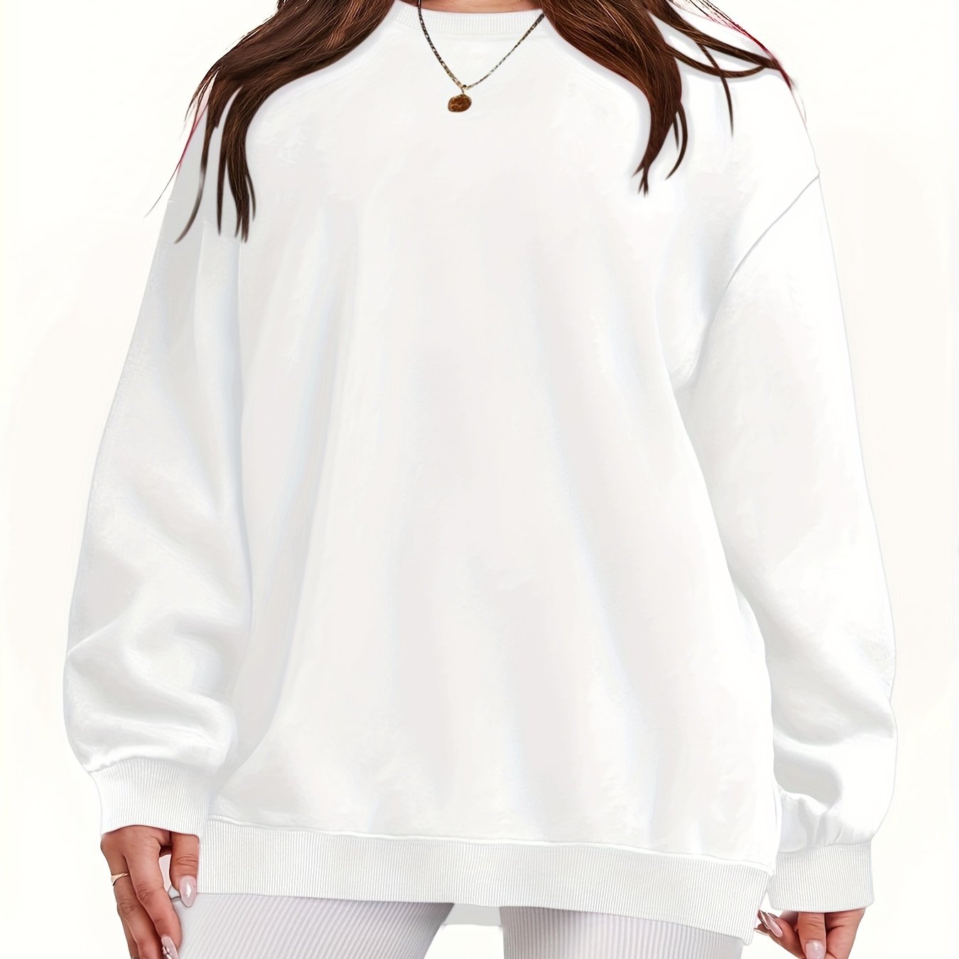 Plus Size Women's Solid Long Sleeve Crew Neck Sweatshirt Casual Fall Spring