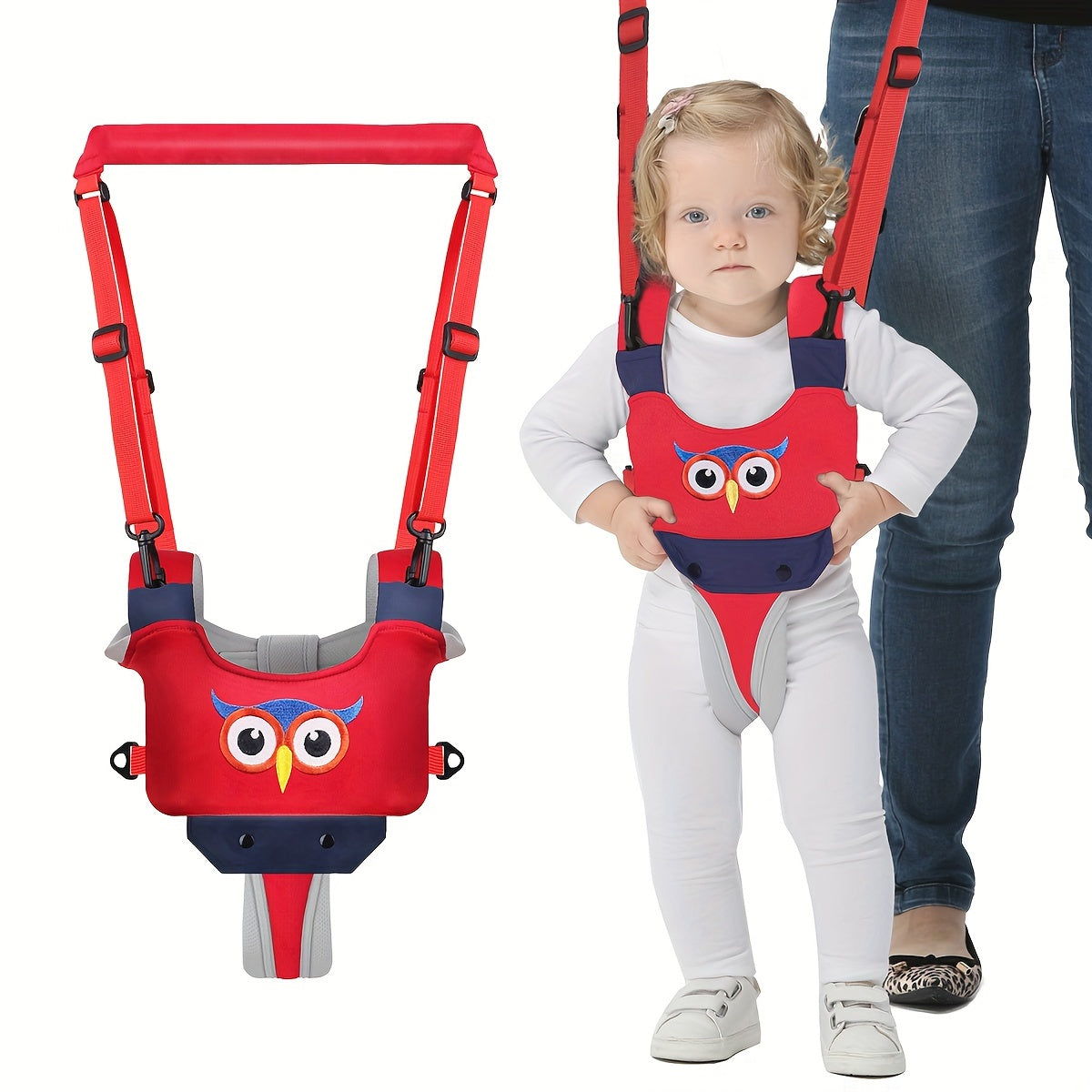 Adjustable Baby Walker Harness with Cartoon Embroidery Breathable Learning Aid for Infants and Toddlers 0-3 Years