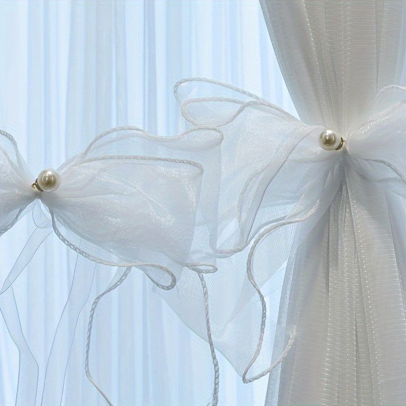 Set of 2 French Lace Curtain Tiebacks with Bowknot for Sheer Curtains