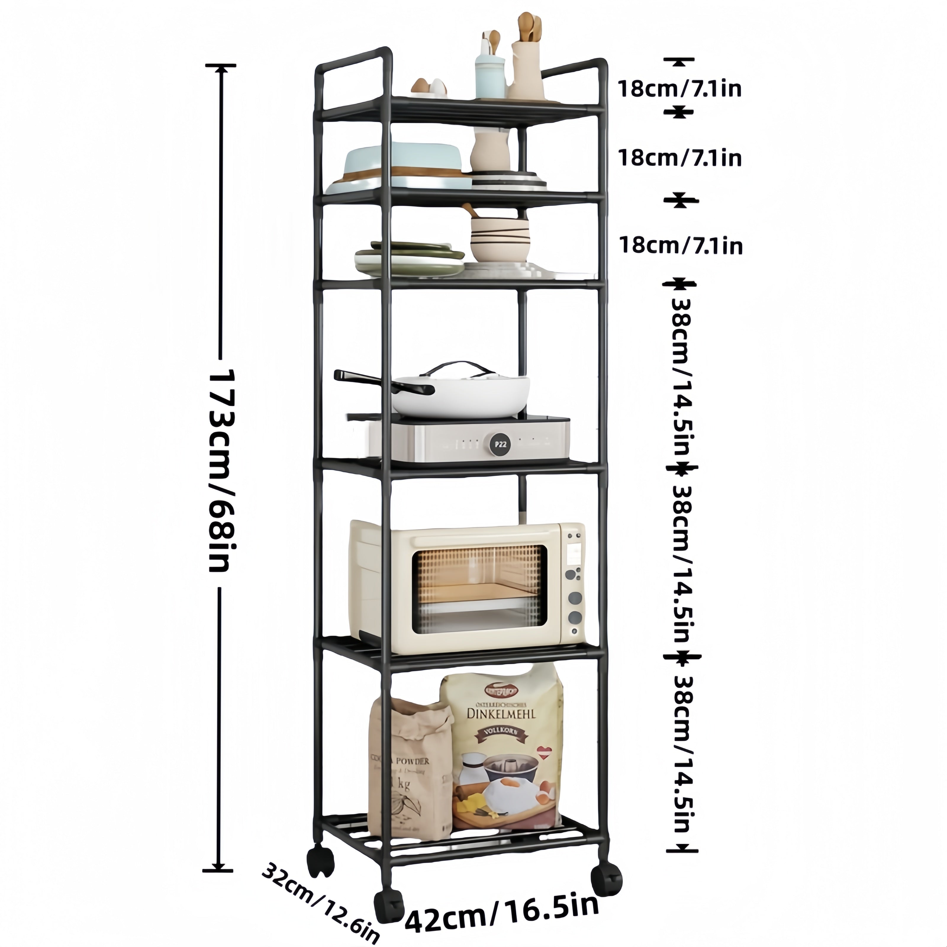 6-Tier Metal Rolling Storage Cart with Wheels for Kitchen Bathroom Living Room
