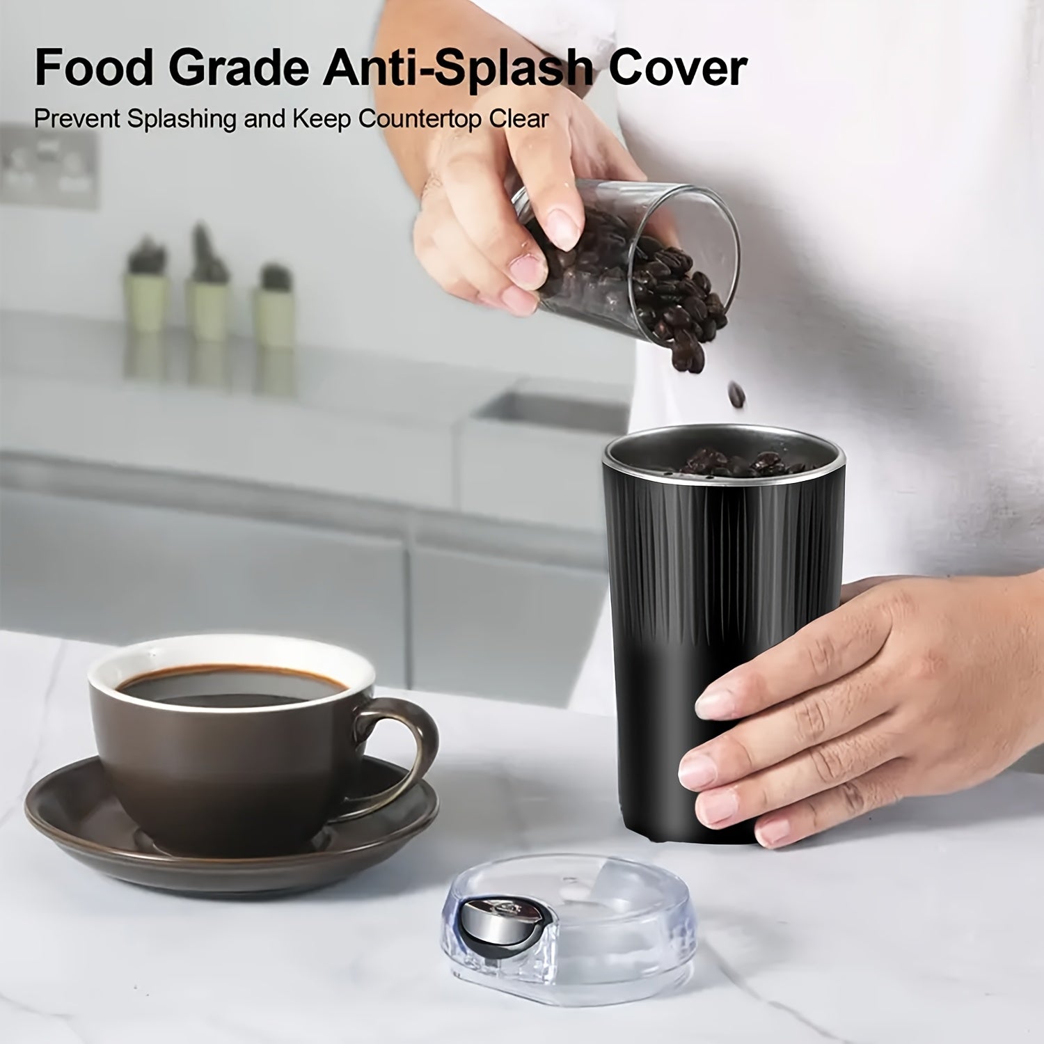 Uy elektr spice maydalagich, zanglamaydigan po'latdan yasalgan stakan korpus va oziq-ovqat sifatidagi material ichki qoplama bilan, kichik va portativ, oshxonada ziravorlar, loviya va donlarni maydalash uchun qulay foydalanish uchun.