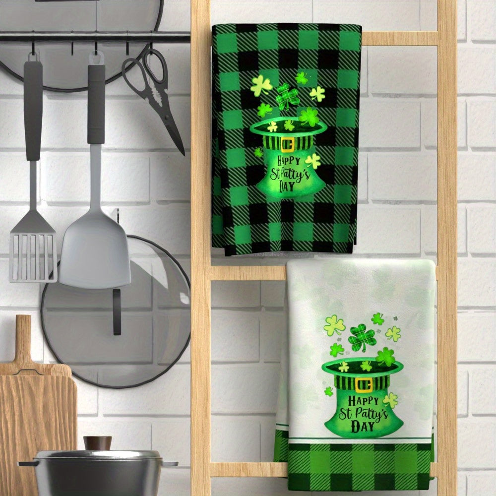 Ikki dona St. Patrick's Day choy sochiq, 45x66cm, so'radigan, tez quriydigan, shamrock bilan