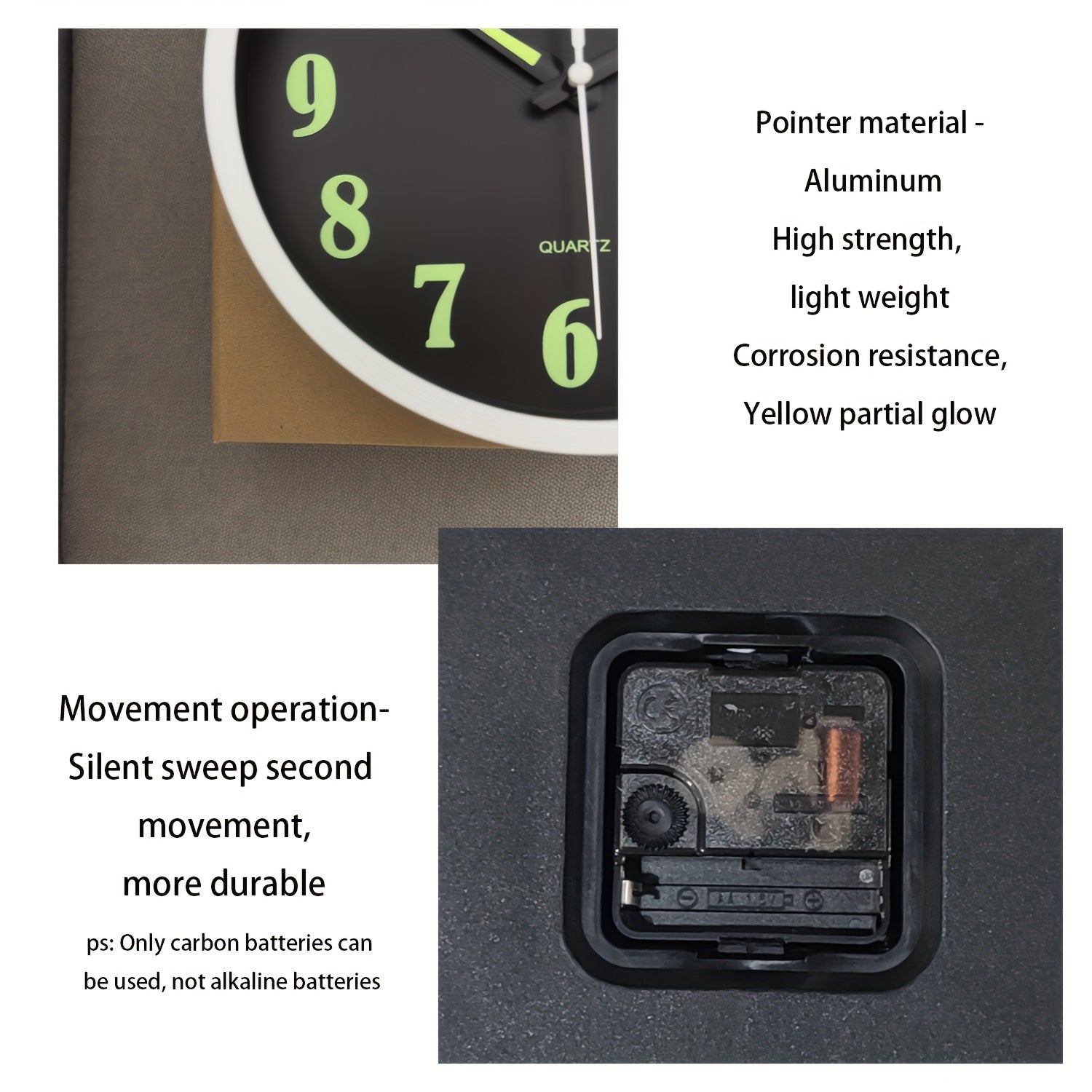 8-Inch Wall Clock with Luminous Green Numerals Silent Battery-Powered for Living Room Bedroom Outdoor