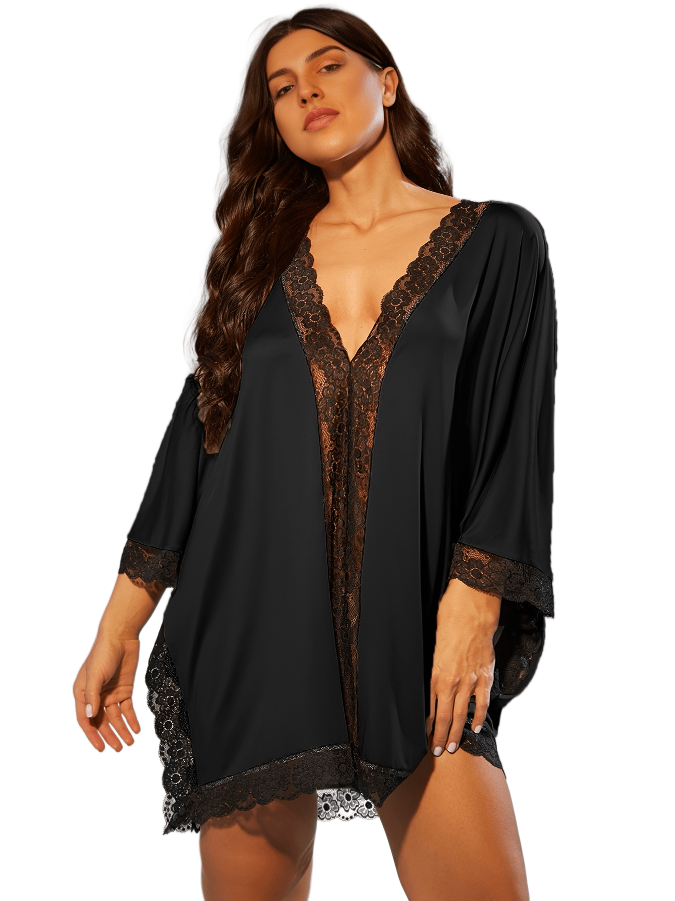 Женское платье для сна с V-образным вырезом, кружевной отделкой, свободного кроя, ночная рубашка, универсальная для всех сезонов, домашняя одежда