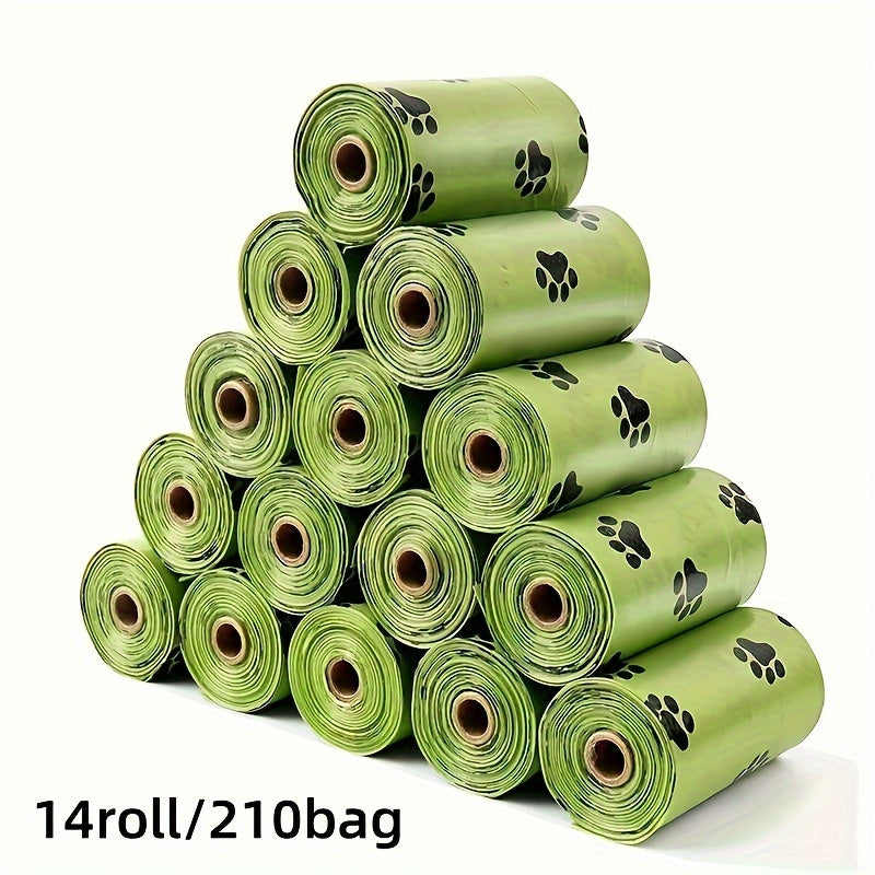 Leak-Proof Dog Waste Bags 14 Rolls with Paw Print Design for Pet Cleanup