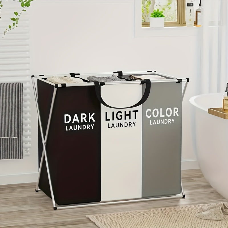 Large Capacity Foldable Laundry Hamper with 3 Sections Waterproof 19 Inch Tall Storage Basket