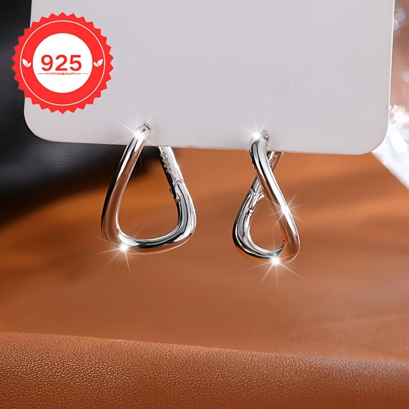 Sterling Silver Square Geometric Hoop Earrings Minimalist Irregular Style for Women