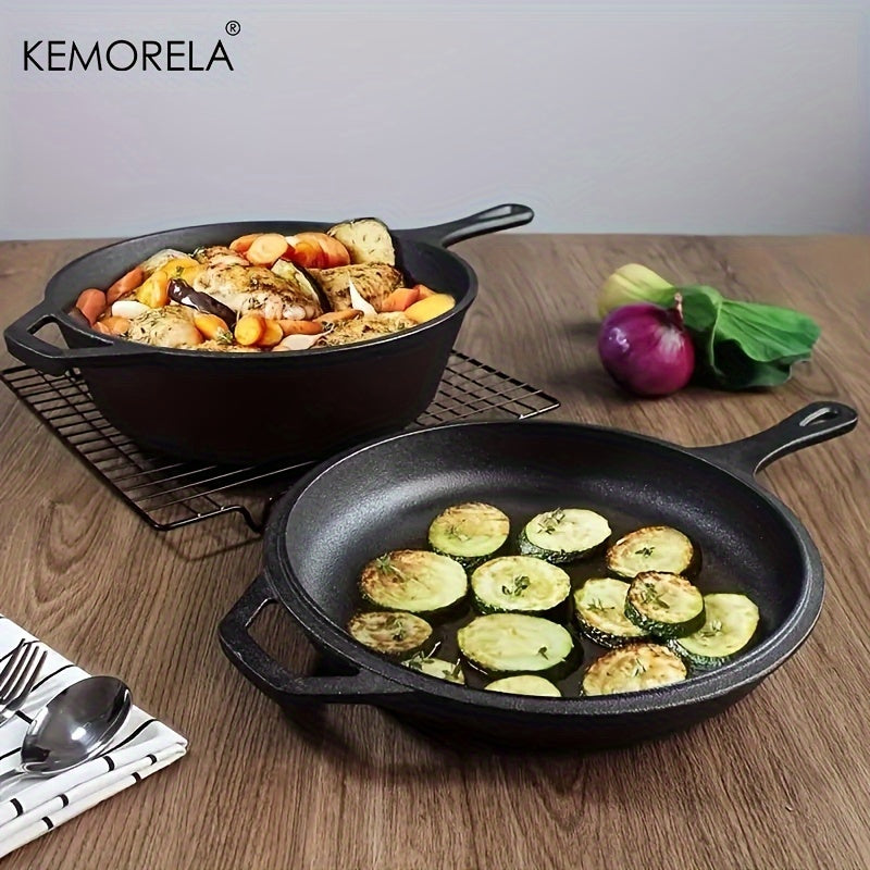 Juego de utensilios de cocina de hierro fundido de 2 piezas, sartén y cazo antiadherentes para camping y cocina wok