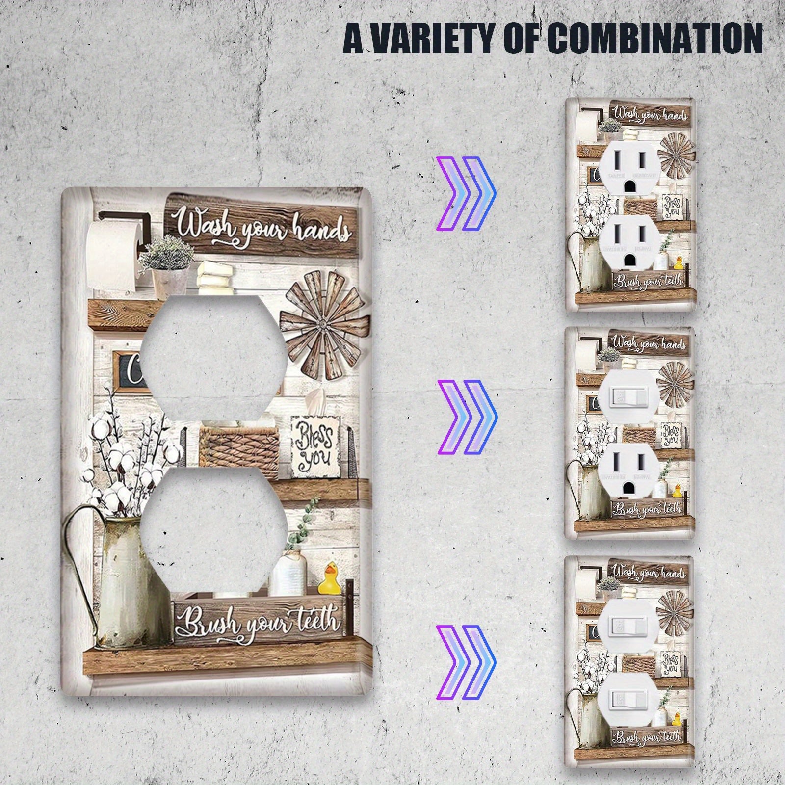 Cubierta decorativa rústica con flores para interruptores y enchufes