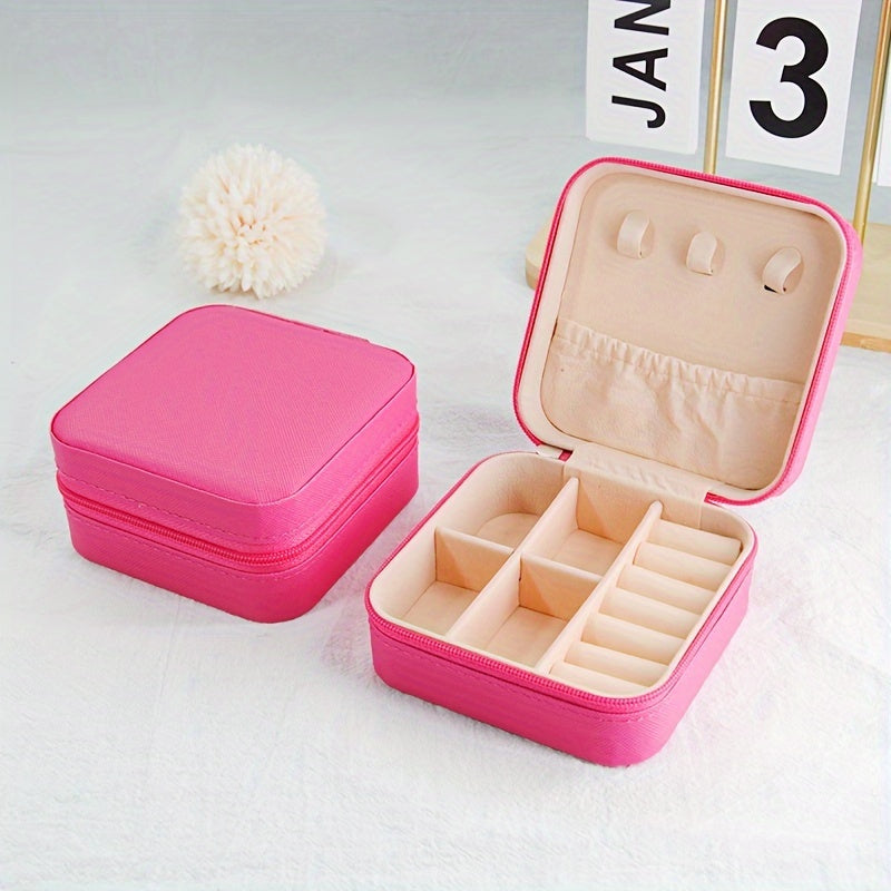 Jewelry Organizer Box with Removable Trays Faux Leather Textured Finish for Travel and Storage