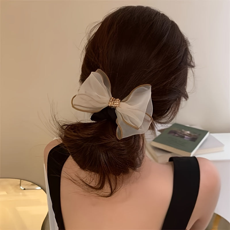 Vintage Polyester Rhinestone Mesh Bow Hair Ties Set of 1 2 3 for Women