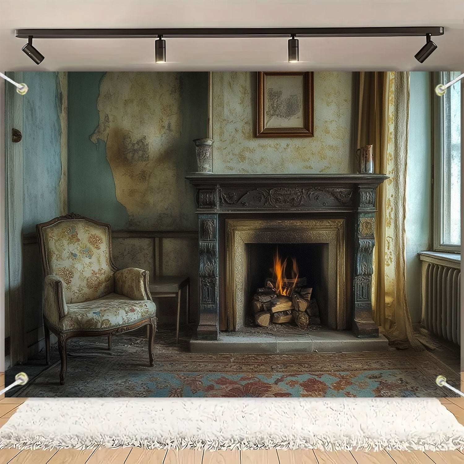 Durable Vertical PET Fireplace Backdrop Oblong Shape for Birthdays and Holidays