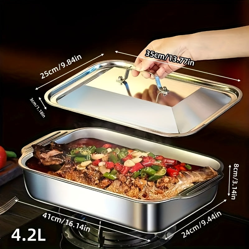 Large Stainless Steel Baking Pan with Lid for Desserts Bread and Seafood