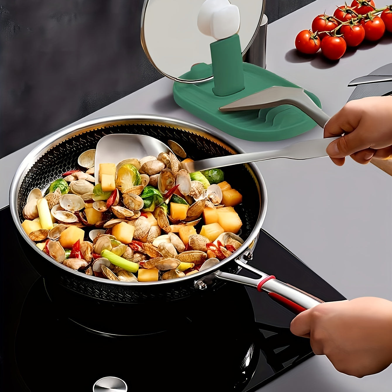 Multipurpose Kitchen Utensil Organizer Foldable Pot Lid and Spoon Holder Plastic