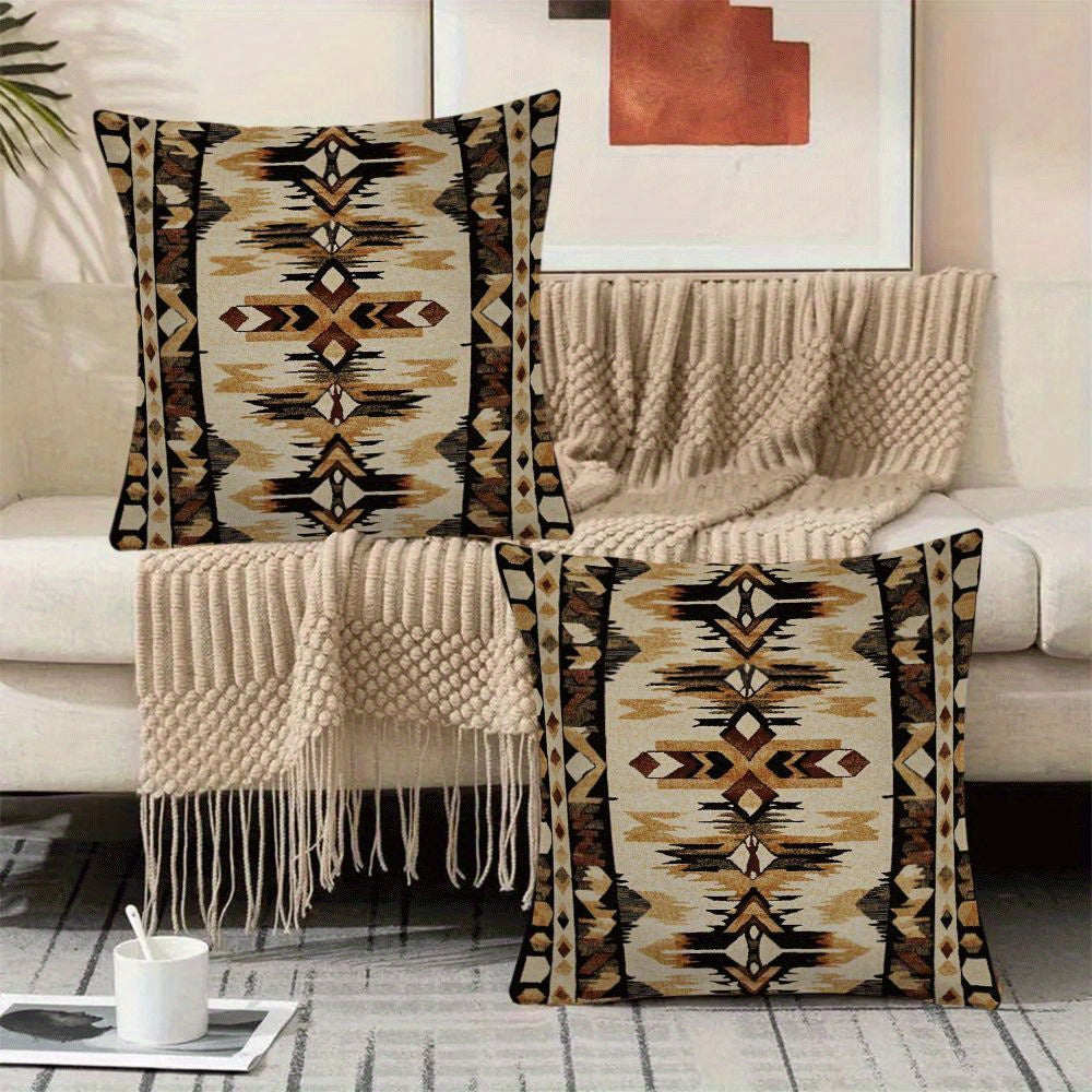 Set of 2 Native American-Inspired Flannel Pillow Covers 45.72cm Zippered Cushion Cases for Couch Bed Car
