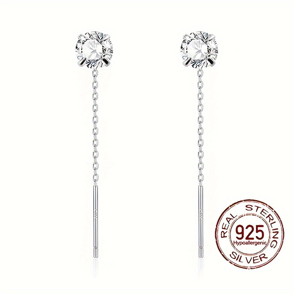 Sterling Silver Hypoallergenic Cube Earrings with Zirconia Dangle Chain Design