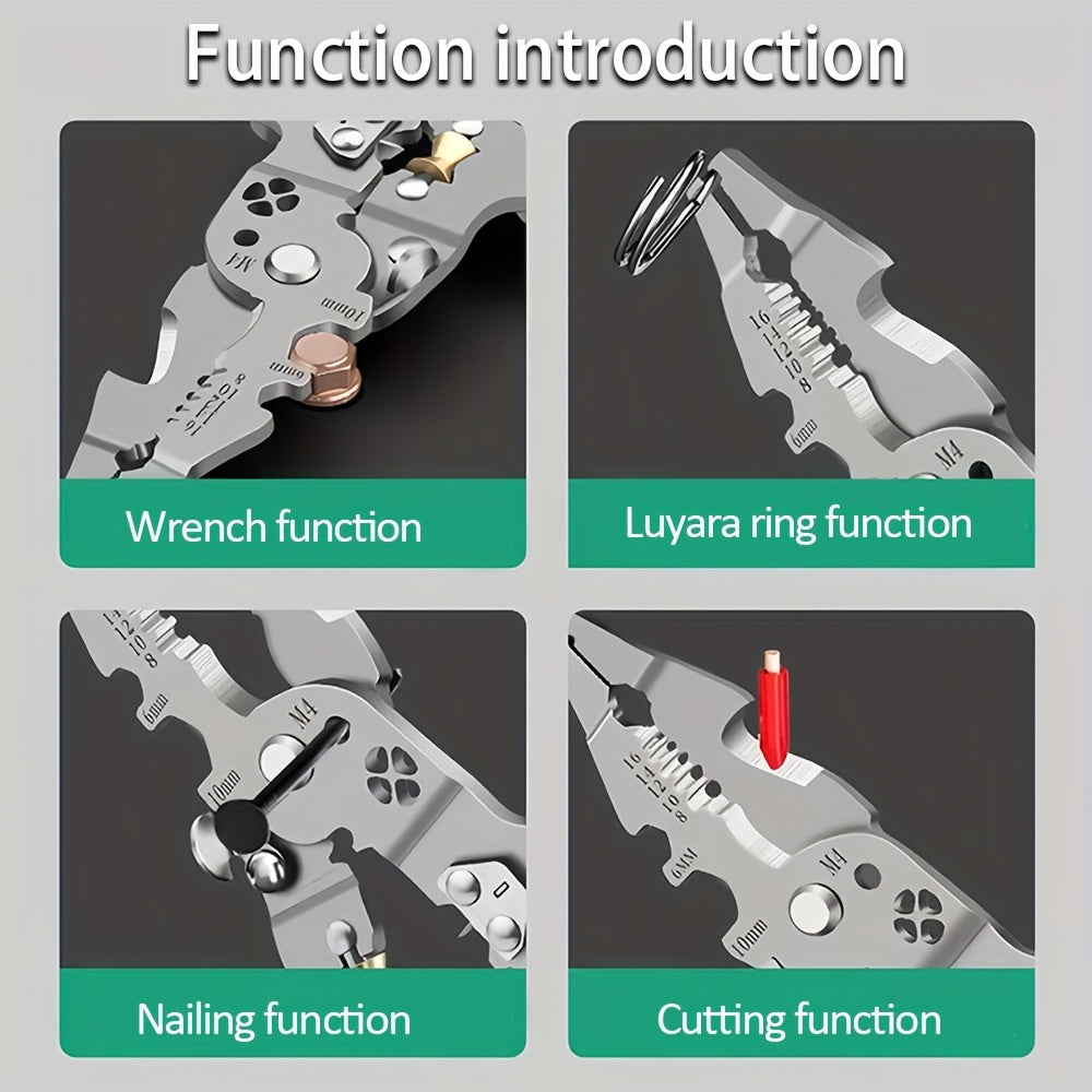Multi-Tool Pliers for Electricians with Wire Strippers Cutters and Crimper Green Gray Handles