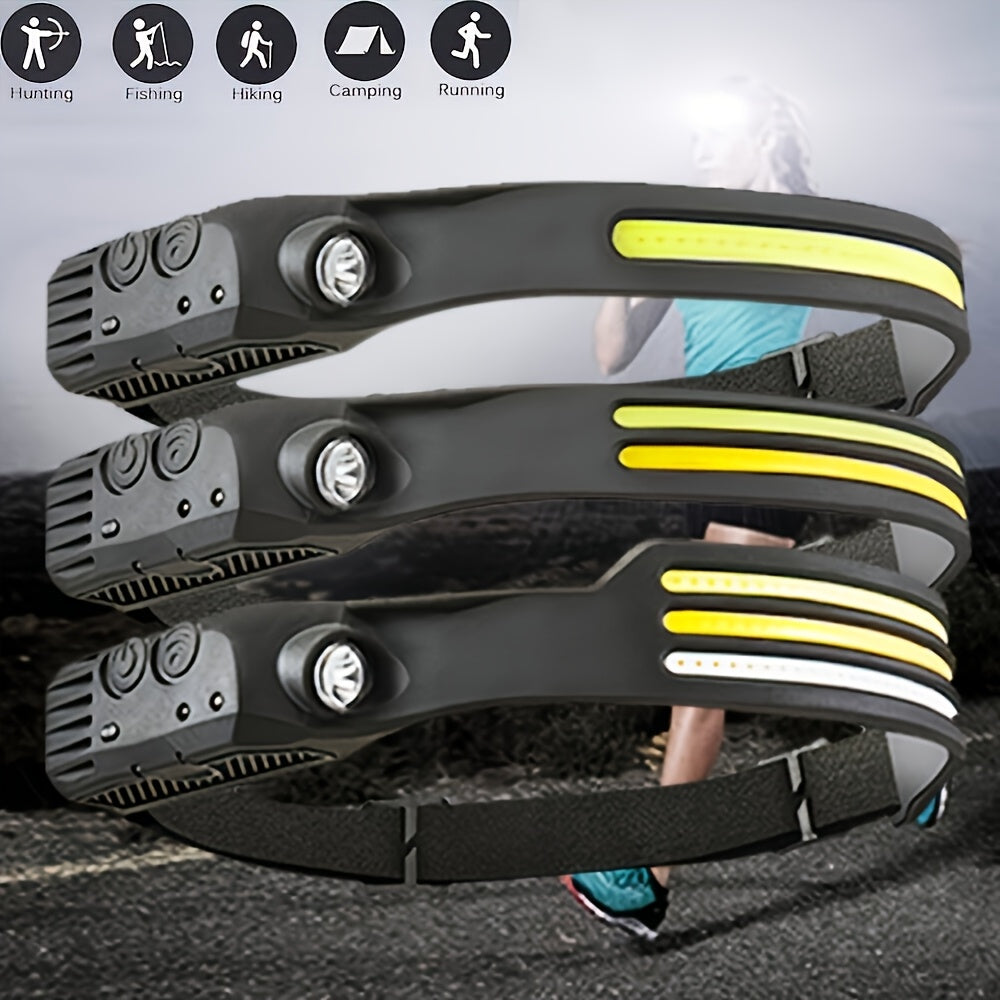 USB Rechargeable LED Headlamp with Motion Sensor for Camping Hiking Running and Fishing
