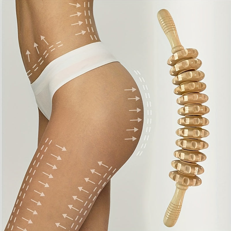 Wooden Body Massage Roller with Anti-Slip Handle for Arms Legs Thighs and Back