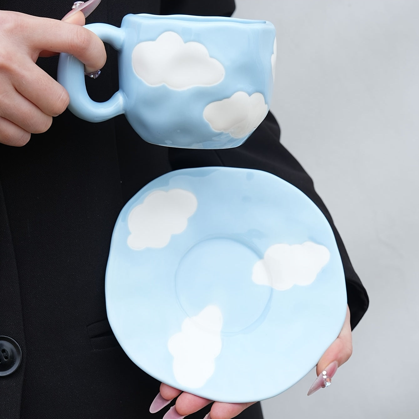Ceramic Cloud-Shaped Coffee Mug with Saucer Reusable Handwash Office Gift