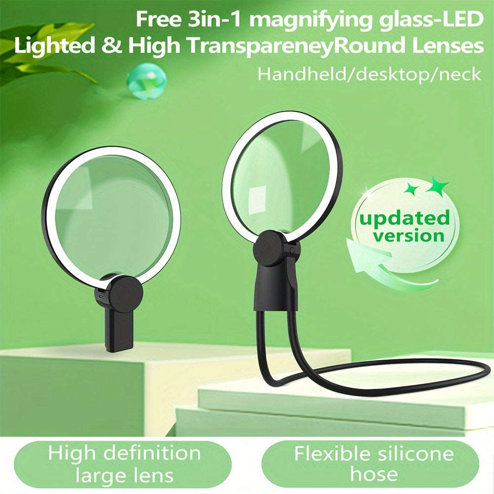 LED Magnifying Glass with Adjustable Brightness and 10000mAh Rechargeable Battery for Reading Sewing Crafts