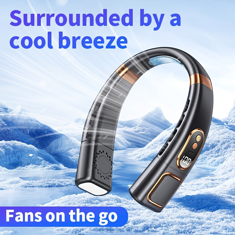 Portable Neck Fan with 5 Speeds, Rechargeable Battery, LED Light