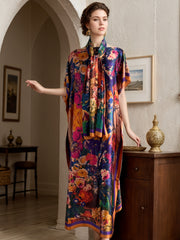 Women's Plus Size Floral Print Batwing Sleeve Maxi Dress Polyester Casual Party Wear