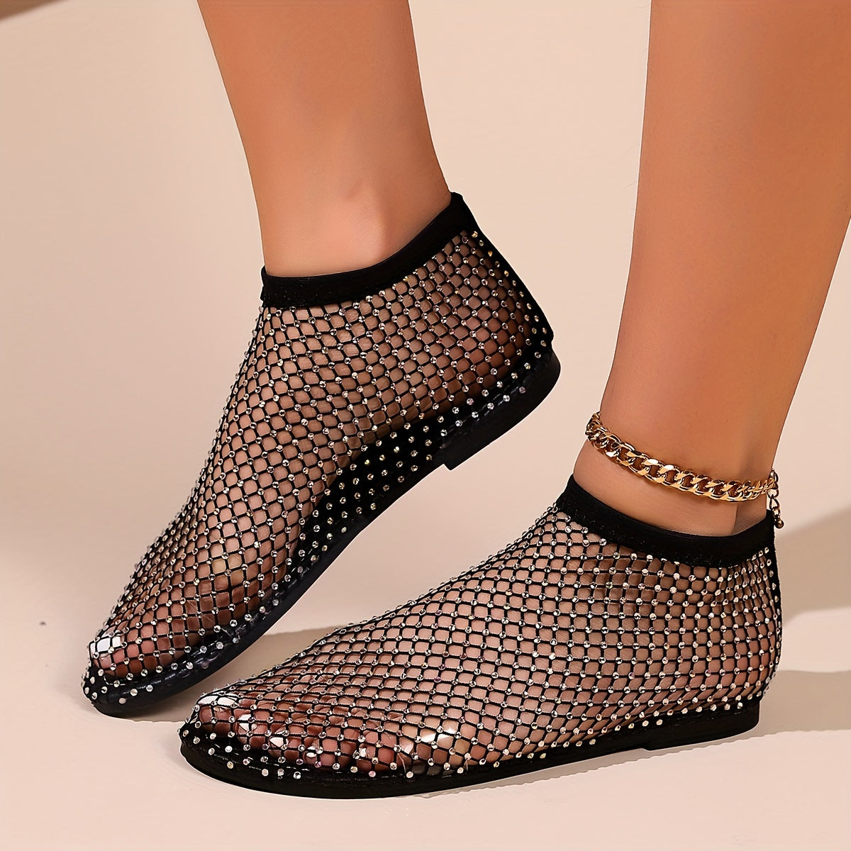 Women's Rhinestone Pattern Slip-On Flat Sandals with Hollow Out Design for Summer Beach Wear