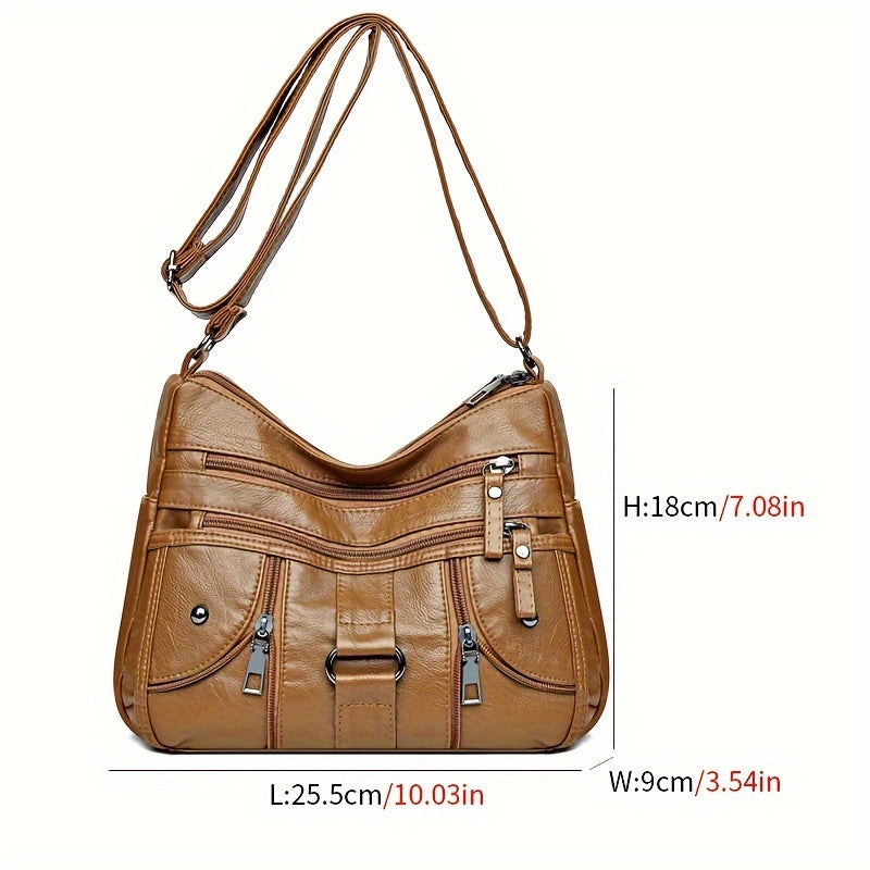 Women's Synthetic Leather Crossbody Bag with Anti-Theft Zipper and Adjustable Strap